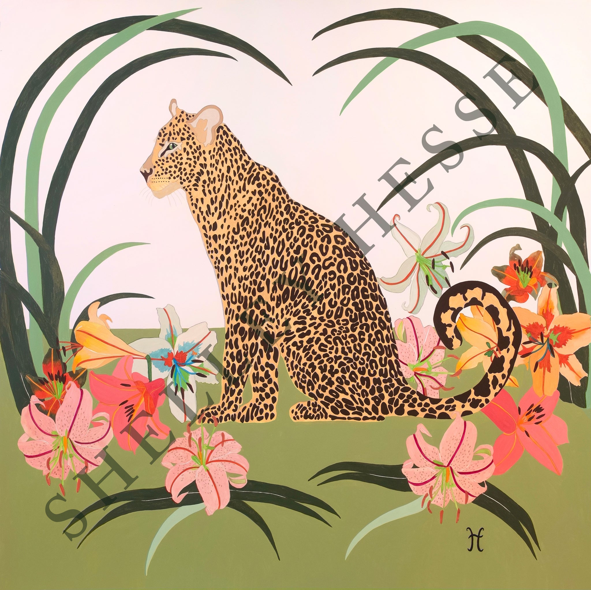 Leopard With Lilies